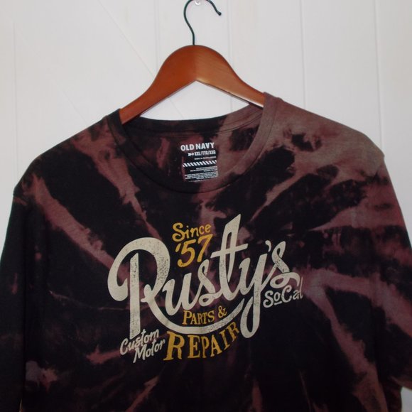 Custom Hand Bleached Distressed Rusty's Parts & Repair Graphic T-Shirt Old Navy - Picture 2 of 6